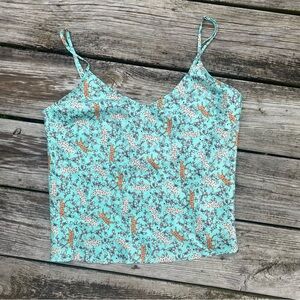 NWT Victorias Secret Teal Floral Tiger Satin Cami Top Size Small